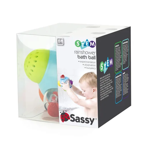 Vista 5 de Sassy Bola de baño STEM para ducha de lluvia, juguete de baño de 6 meses en adelante