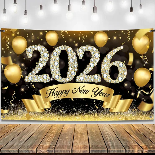 Vista 10 de KatchOn, Cartel XtraLarge de feliz año nuevo – 72 x 44 pulgadas Fondo de fuegos artificiales de Año Nuevo 2026 Decoraciones de Año Nuevo 2026