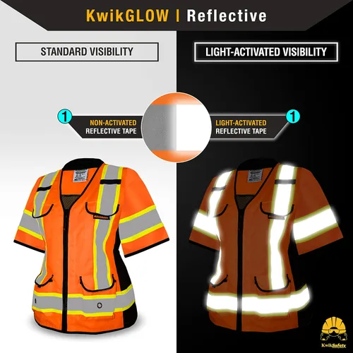 Vista 6 de KwikSafety - Charlotte, NC - Chaleco de seguridad GODMOTHER Clase 3 para mujer - Ajuste holgado - Equipo de trabajo reflectante conforme a ANSI OSHA