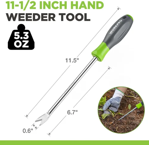 Vista 2 de WORKPRO Herramienta extractor de desbrozadora de diente de león de 11.5 pulgadas con mango suave, herramienta de eliminación de malezas de jardín
