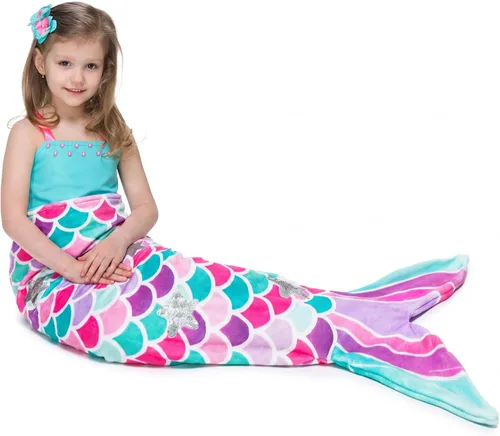Vista 15 de WERNNSAI Manta de Cola de Sirena para Niños - Manta Ponible de Sirena que Brilla en la Oscuridad para Niñas de Invierno Franela Suave con Escamas