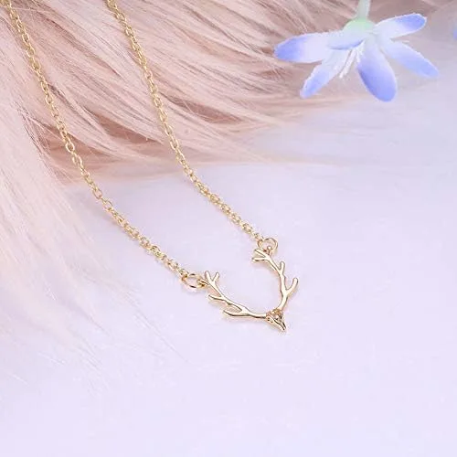 Vista 2 de Joya Gift Collar ajustable de aleación de oro rosa, cuernos de oro, collar de ciervo de plata, simple y a la moda, cabeza de alce para mujer