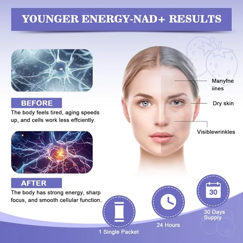 Vista 5 de Suplemento NAD Mezcla sinérgica de 1000 mg con ribósido de nicotinamida, PQQ y resveratrol - Suplemento antienvejecimiento premium para energía