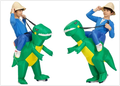Vista 5 de LETSGLOW Disfraz de dinosaurio para niños inflable T-Rex dinosaurio de Halloween con luces LED cosplay para niños