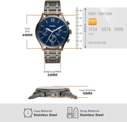 Vista 3 de Fenmore - Reloj multifunción de acero inoxidable ahumado de tamaño mediano Humo
