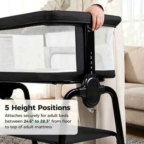 Vista 5 de Cowiewie Moisés de noche, moisés transpirable y colchón, ligero y portátil para dormir de noche (negro) 0-5 Months Baby Infant Up to 33 lb
