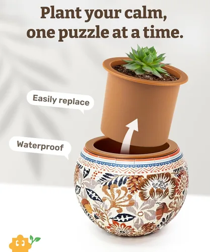 Vista 2 de PieceRelax Rompecabezas 3D Maceta 80 Piezas - Abundancia de Otoño, Macetas de Flores de Decoración del Hogar para Cactus de Interior, Macetas