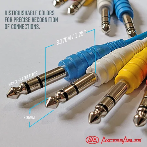Vista 4 de AxcessAbles 1/4" TRS a 1/4" TRS - Cables de conexión estéreo equilibrados (6 unidades, 1 pie)