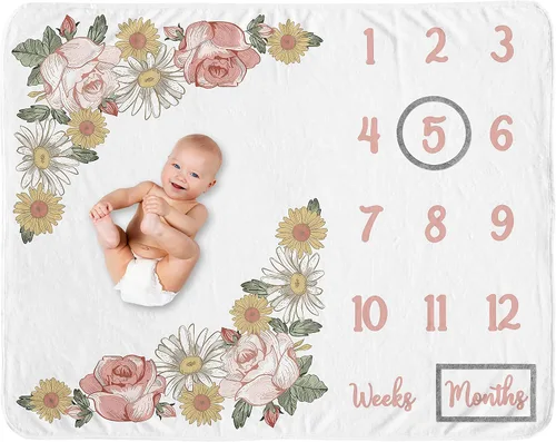 Vista 8 de Sweet Jojo Designs Manta de jardín floral bohemio para niña de flores – recién nacido mensual primer año foto crecimiento infantil regalo regalo