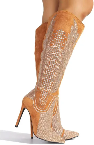 Vista 5 de Cape Robbin Olkley - Botas altas de vaquero para mujer, botas vaqueras occidentales para mujer con tacones de aguja, botas de vestir de moda