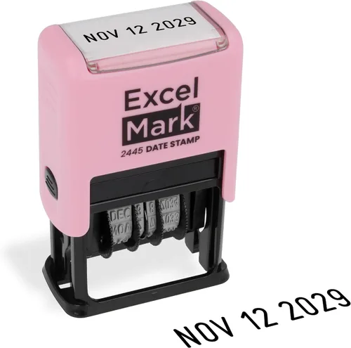 Vista 22 de ExcelMark 2445 sello de fecha: perfecto para envío, recepción, vencimiento y fechas de vencimiento (tinta azul, soporte violeta)