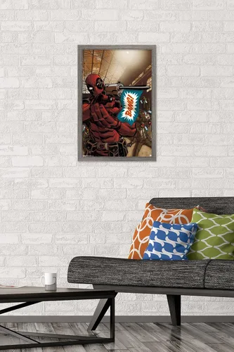 Vista 2 de Trends International Marvel Comics - Póster de pared de Deadpool - Bang, 14.725 x 22.375 pulgadas, versión enmarcada de madera de granero