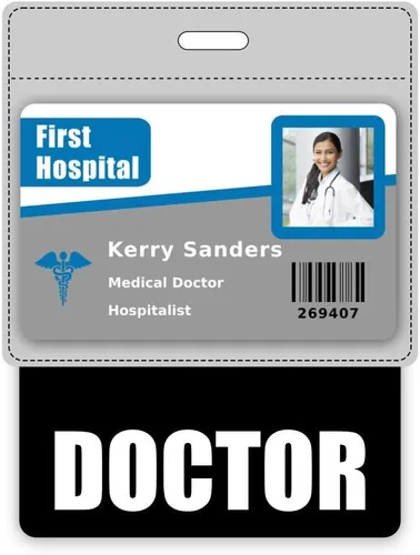 Vista 3 de Doctor Badge Buddy - Tablas de conversión horizontales con altura y peso (tamaño grande, negro)