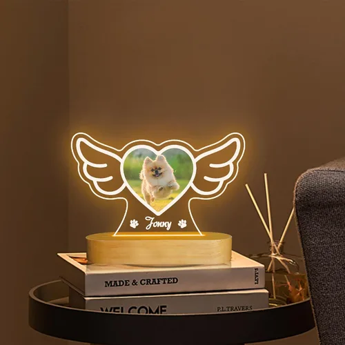 Vista 7 de Attivolife Luz nocturna de madera personalizada con temática de mascotas, lámpara LED de color cálido con el nombre de tu perro, imagen de perro