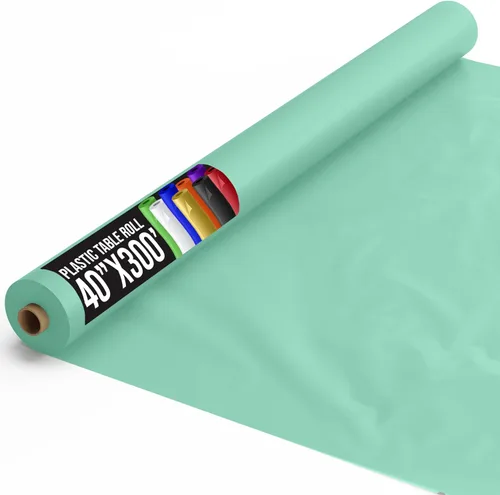 Vista 66 de Exquisito rollo de mantel de mesa de plástico aqua de Party Solids 4 piezas 40" X 300' Rollo de mantel de mesa de plástico - Rollos de mantel