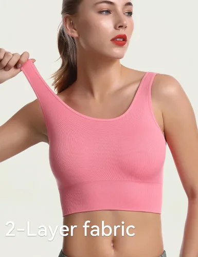 Vista 2 de SPRIMEMONG - Brasier deportivo de soporte ligero para mujer, sin costuras, línea larga, cómodo, bralette deportivo de yoga, tops de corte corto