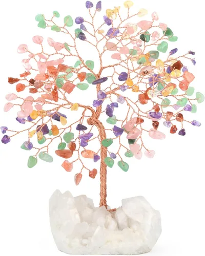 Vista 14 de Árbol de la Vida de Cristal de Gemas de Chakra Hecho a Mano, Amatista Natural con Base de Racimo de Amatista, Decoración Feng Shui Bonsái Árbol