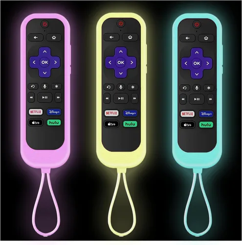 Vista 9 de Juego de 3 fundas para controles remotos Westinghouse Roku TV Onn Roku TCL Hisense Roku Funda protectora de silicona universal para Roku Remote