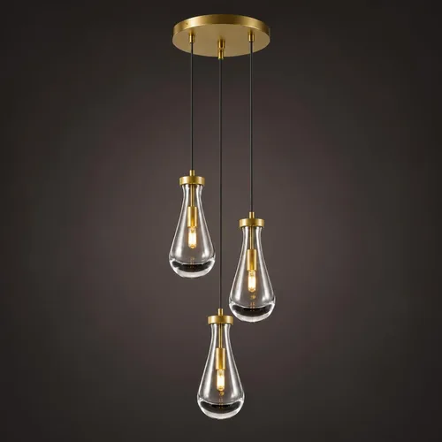 Vista 20 de Lámparas Colgantes de Gota de Lluvia para Isla de Cocina: Lámparas de Gota de Lluvia de Cristal de 2 Luces - Lámparas de Latón Dorado para sobre