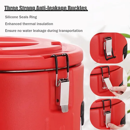 Vista 2 de Dispensador de bebidas aislado de 2.6 galones / 10 litros, dispensador de bebidas frías y calientes de acero inoxidable rojo, dispensador de bebidas