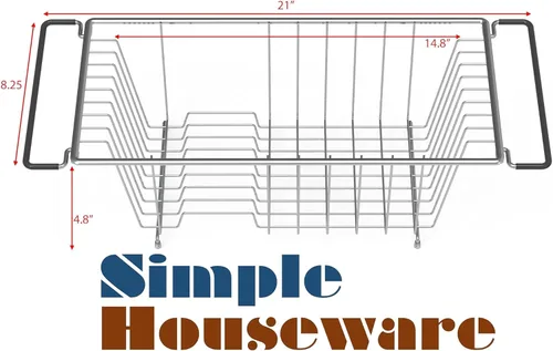 Vista 3 de Escurridor de platos Simple Houseware sobre el fregadero, de acero inoxidable, para encimera, cromado