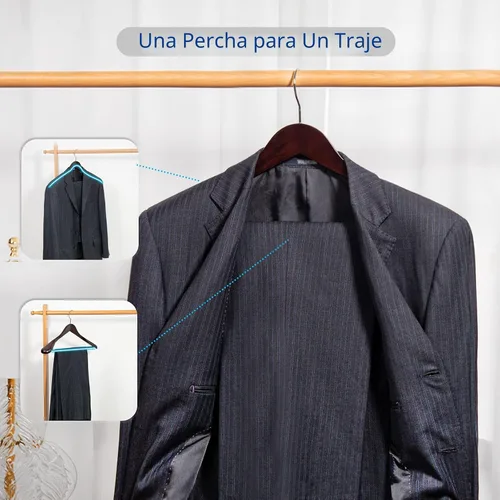 Vista 6 de Nature Smile Perchas de madera de caoba de lujo para trajes, paquete de 6, perchas de madera para abrigos, perchas para camisas para chaquetas