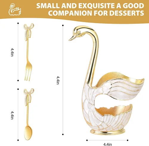 Vista 2 de Soporte de base de cisne dorado, organizador de cucharas de postre de cisne decorativo para mesa, con juego de 6 cucharas de café, elegantes