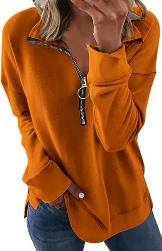 Vista 46 de KINGFEN Sudadera de manga larga con cremallera de un cuarto para mujer