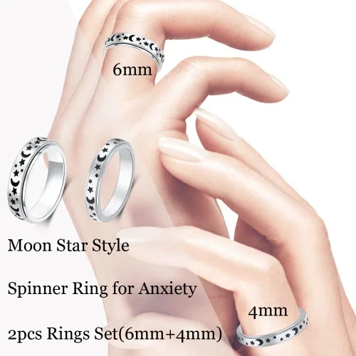 Vista 4 de AmorArtSky Anillo giratorio para aliviar la ansiedad Fidget: anillo de ansiedad para mujeres y hombres, anillo giratorio de acero inoxidable