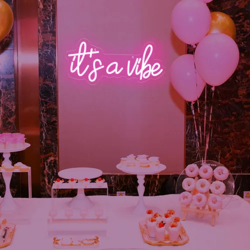 Vista 4 de Letreros de neón con texto en inglés "It's a Vibe", luz de neón para dormitorio, decoración de pared LED USB regulable para el día de San Valentín