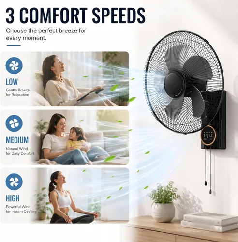 Vista 6 de 16" Solar Barn Fan for Chicken Coop and Greenhouse 90°Oscillating Fans with Remote Control, 5 Blades 3 Speeds, Adjustable Tilt, 16ft Extension Cable