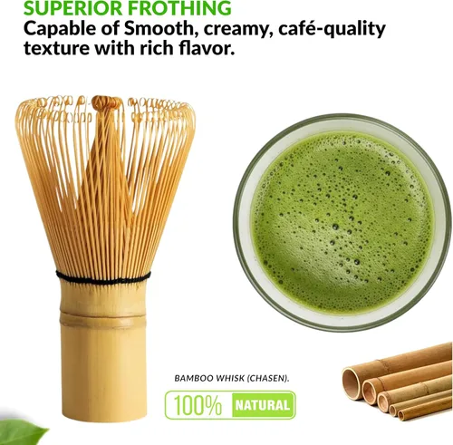 Vista 4 de Juego de 8 batidores de matcha, juego de ceremonia de té tradicional japonesa con tazón de matcha, kit completo de matcha para principiantes Verde