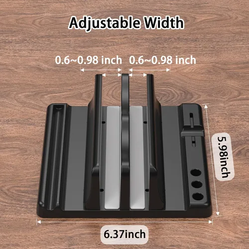 Vista 4 de Soporte vertical para laptop, soporte vertical de plástico ABS ajustable para laptop, ahorro de espacio 4 en 1, compatible con todos los MacBook Pro