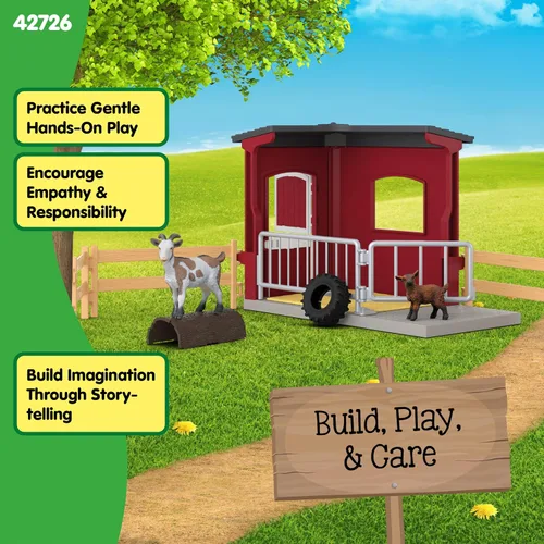Vista 4 de Schleich Farm World – Juego de 31 piezas de establo de cabras con 2 figuras de cabras y accesorios – Juguetes de animales de granja para niños