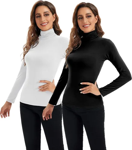 Vista 2 de Camisetas de manga larga con cuello alto falso para mujer, camisas ligeras de capa base