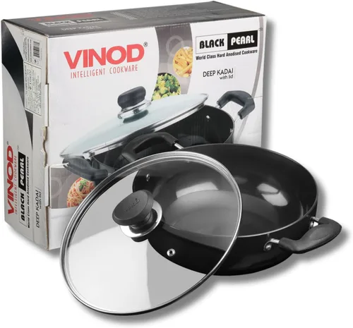 Vista 8 de Vinod Kadai anodizado duro con tapa de acero inoxidable, 1.6 litros