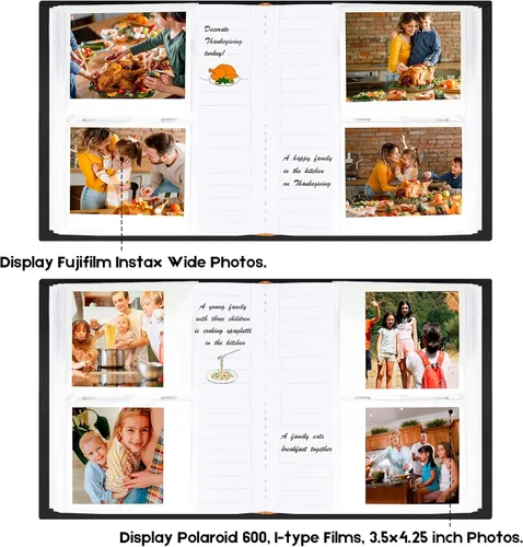 Vista 5 de Álbum de fotos para cámara Fujifilm Instax Wide 300, cubierta de lino, álbum de 120 bolsillos con espacio para escribir para cámara instantánea
