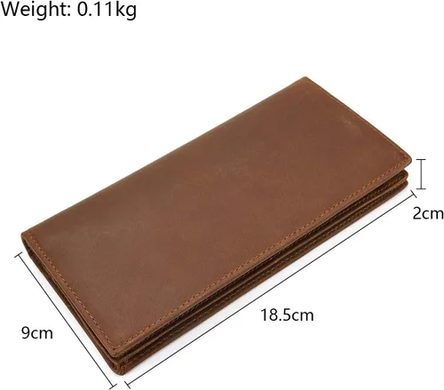Vista 3 de Billetera larga de cuero genuino para hombre, cartera plegable grabada
