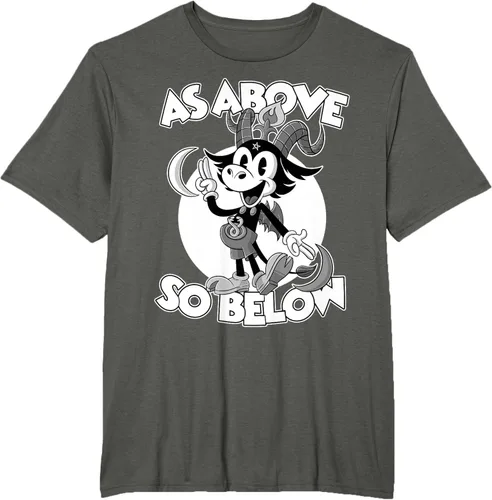 Vista 6 de Camiseta de dibujos animados retro de Baphomet Pagan As Above So Below, Negro, S