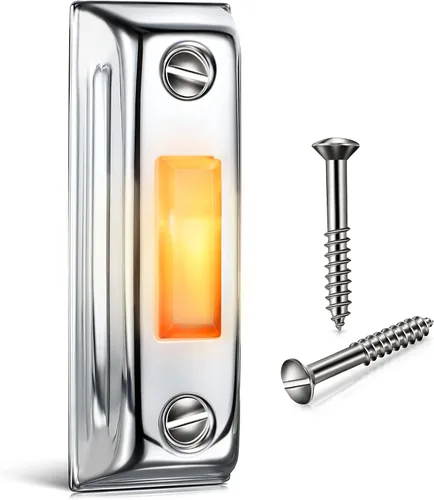 Vista 8 de Dreyoo Botón de timbre de puerta de metal, botón de timbre de puerta con cable de metal resistente con luz LED montada en la pared, botones