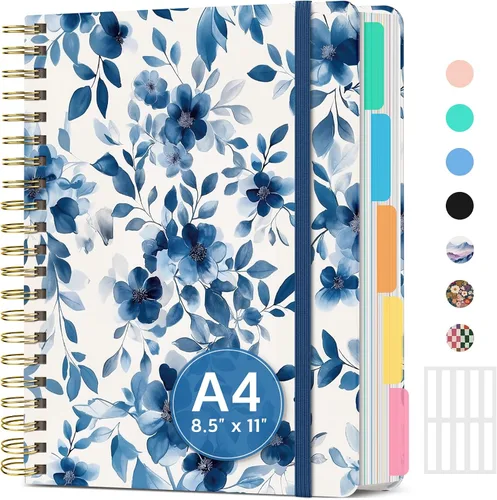 Vista 35 de Cuadernos grandes de espiral rayados para el trabajo con divisores y pestañas extraíbles, 8.5 x 11 pulgadas, bonito cuaderno de tapa dura de 5