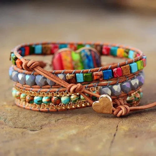 Vista 6 de Pulsera de piedras preciosas de corazón natural para curación de 7 chakras, energía de meditación, protección espiritual, equilibrio de salud