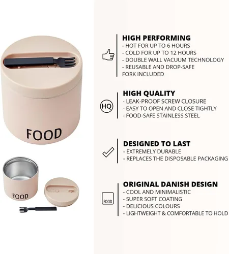 Vista 4 de Design Letters Tazón de comida aislado con cuchara/tenedor Termo para tapa de fugas de alimentos calientes Tarro de alimentos aislado de boca