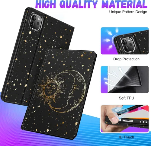 Vista 4 de Uppuppy Funda para iPad Air de 11 pulgadas (M2/M3), Air 5ª/4ª Generación 10.9, Pro 11'' Funda Linda para Niños Mujeres Niñas Folio Sol Luna Soporte