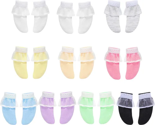 Vista 10 de Sotiff - 10 pares de medias de encaje para muñeca para ropa de muñeca Calcetines largos hechos a mano con patrones huecos de encaje, accesorios