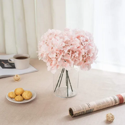 Vista 5 de LuLuHouse - Cabezas de hortensias de seda con tallos artificiales a granel de flores para manualidades, centro de mesa de boda, decoración