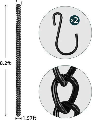 Vista 2 de Cadena de lluvia,8.2FT colector de lluvia recubierto de polvo negro,Cadenas de lluvia para canaletas