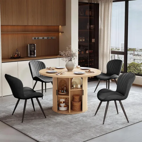 Vista 102 de Miereirl Moderno juego de comedor de 5 piezas para mesa redonda de madera de 4,31.5 pulgadas con estante de almacenamiento semiabierto y puerta