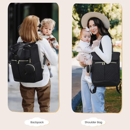 Vista 2 de LOVEVOOK Mochila para pañales con bolsillos aislados, bolsa de bebé para niñas y niños con cambiador, bolsa de pañales grande con funda para Negro