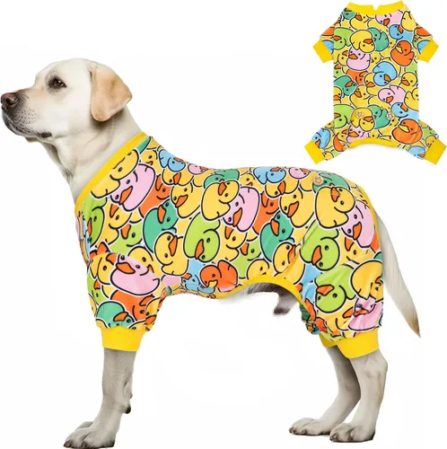 Vista 44 de KYEESE - Pijama de terciopelo para perros, con patrón de patos amarillos, ropa elástica y suave para cachorros y perros pequeños, mameluco cómodo